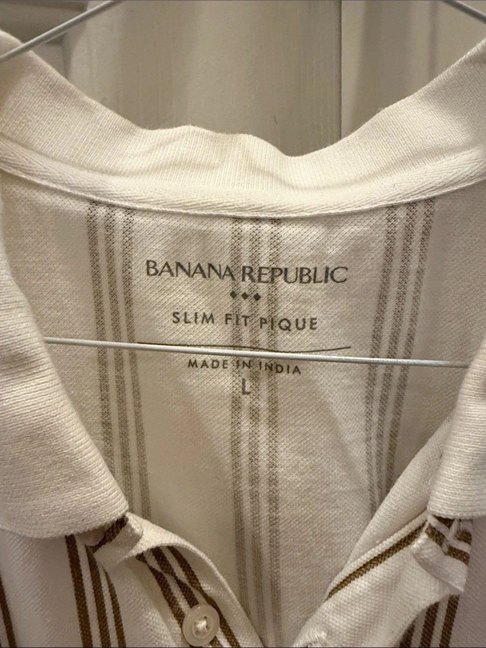 Banana Republic White Polo with Tan Vertical Stripes